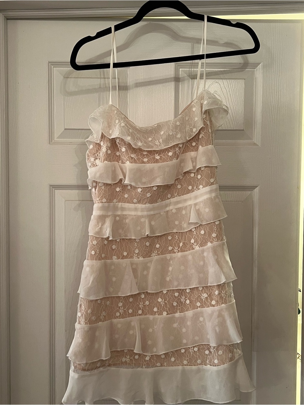 Lace Tiered Ruffle Slip Dress in Ivory